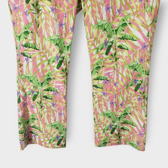 J. Mclaughlin Ivy Pant Pink Tropical Floral Sz 10 Crop Flare Pull On Stretch - Picture 3 of 12